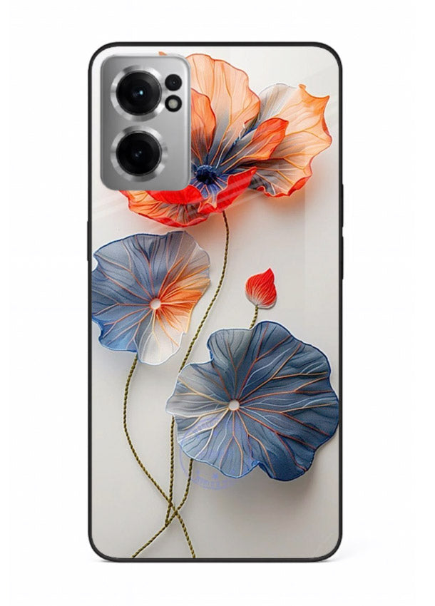 Dual-tone floral artwork on OnePlus Nord CE2 5G glass back cover with smooth blended tones.