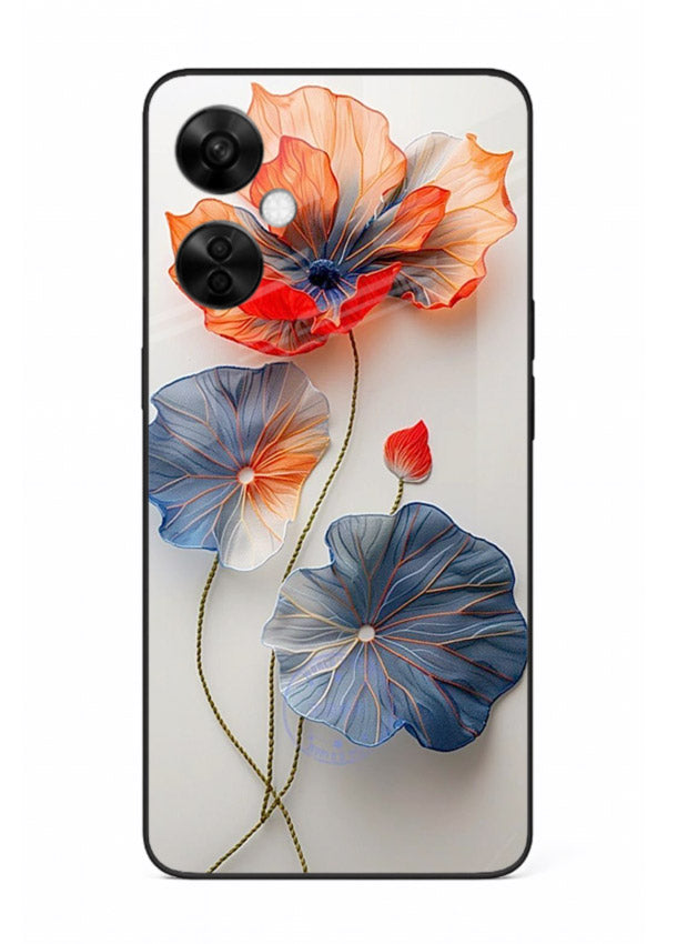 Dual-tone floral artwork on OnePlus Nord CE3 Lite glass back cover with smooth blended tones.