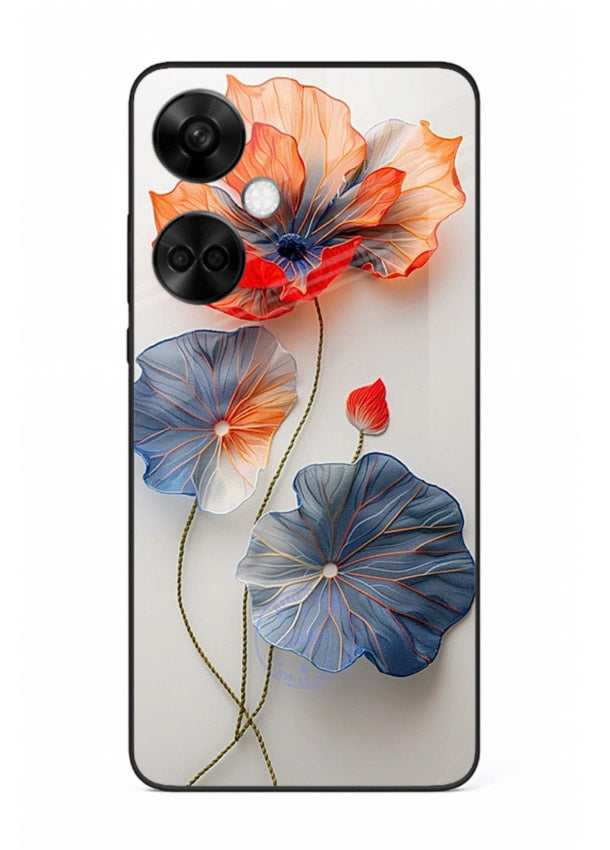 Dual-tone floral artwork on OnePlus Nord CE3 glass back cover with smooth blended tones.