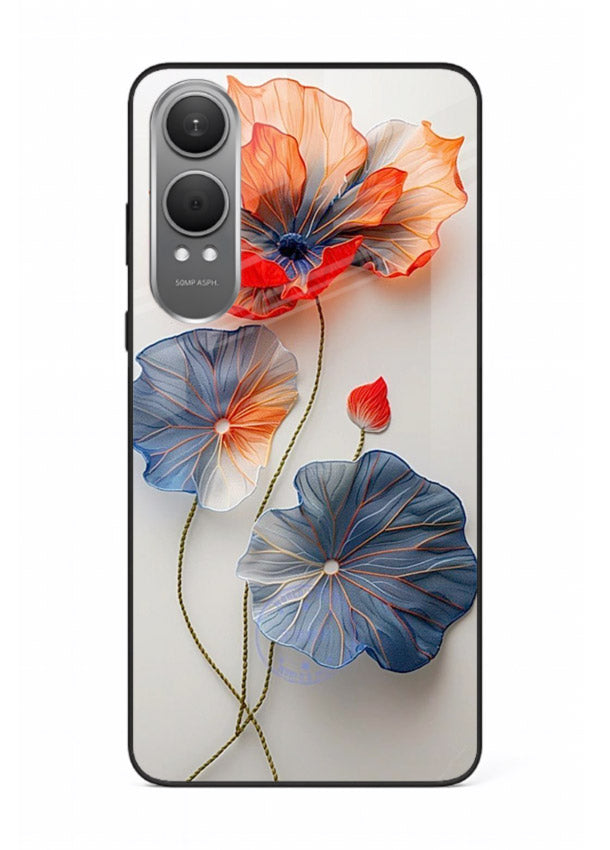 Dual-tone floral artwork on OnePlus Nord CE4 Lite glass back cover with smooth blended tones.