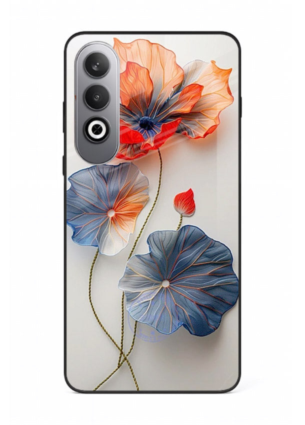 Dual-tone floral artwork on OnePlus Nord CE4 glass back cover with smooth blended tones.