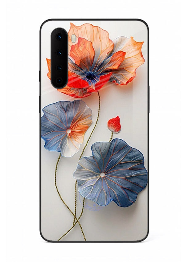 Dual-tone floral artwork on OnePlus Nord glass back cover with smooth blended tones.