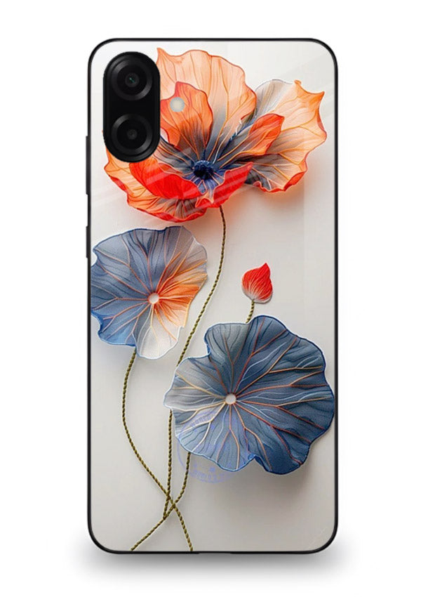 Dual-tone floral artwork on Samsung A07 4G glass back cover with smooth blended tones.