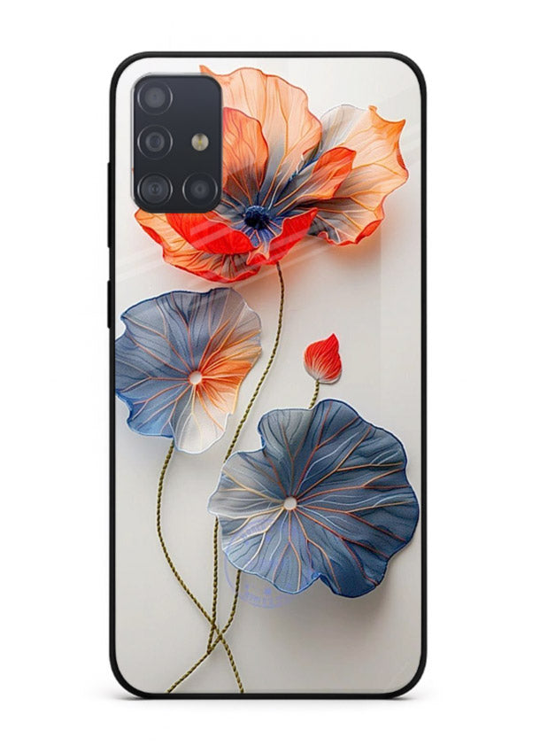 Dual-tone floral artwork on Samsung A71 glass back cover with smooth blended tones.