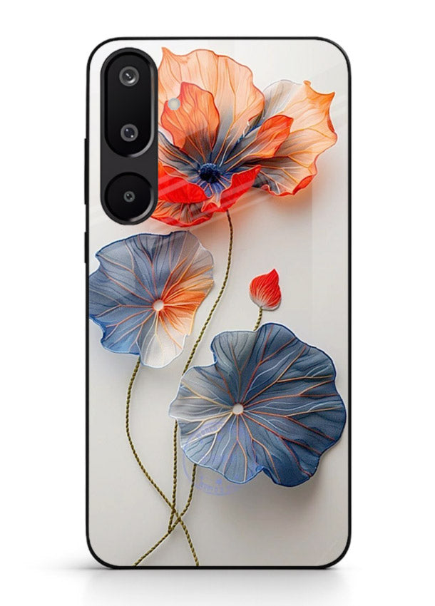 Dual-tone floral artwork on Samsung M16 5G glass back cover with smooth blended tones.