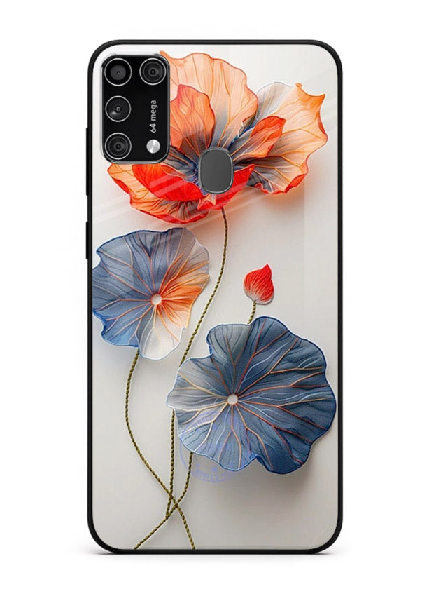 Dual-tone floral artwork on Samsung M31 Prime glass back cover with smooth blended tones.