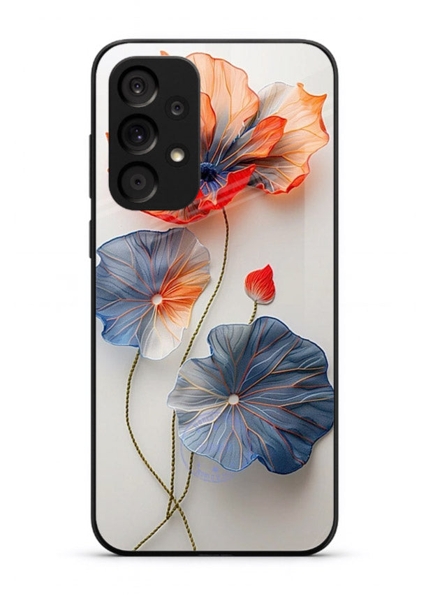 Dual-tone floral artwork on Samsung A53 5G glass back cover with smooth blended tones.