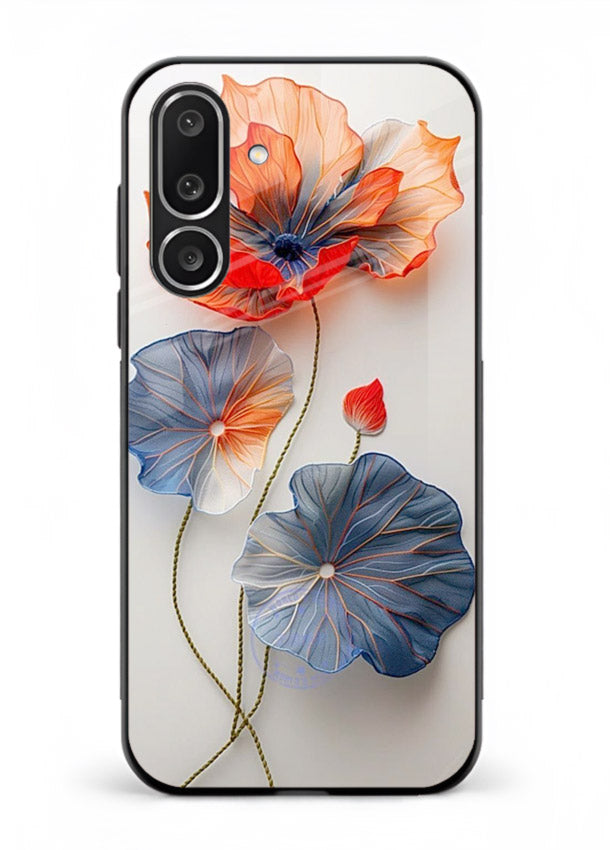 Dual-tone floral artwork on Samsung M56 5G glass back cover with smooth blended tones.
