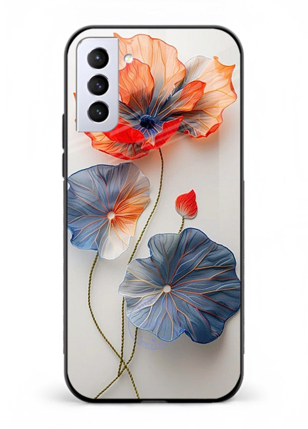 Dual-tone floral artwork on Samsung S21 Plus glass back cover with smooth blended tones.