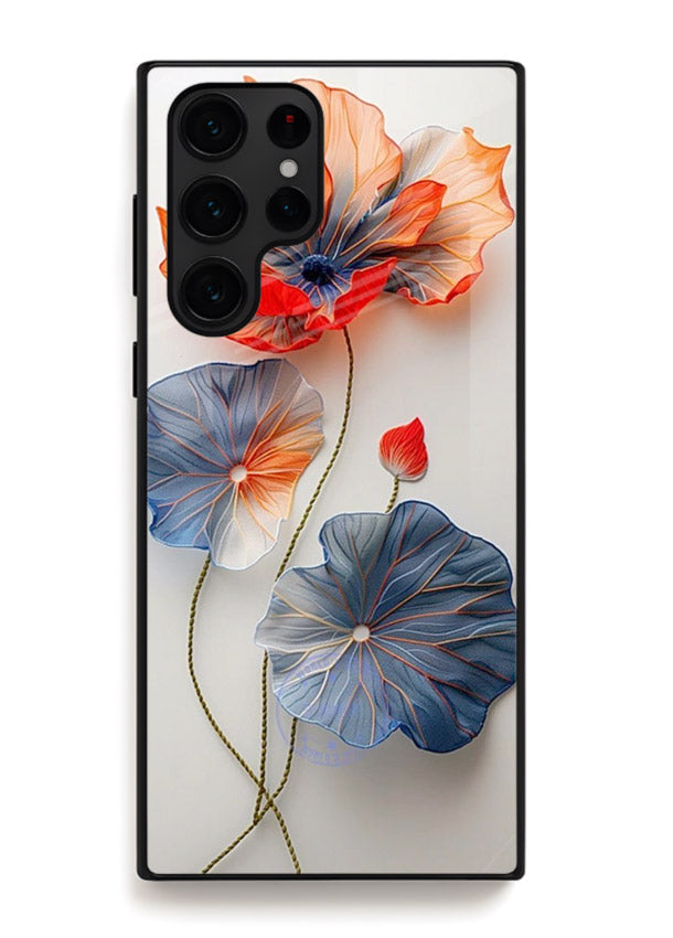 Dual-tone floral artwork on Samsung S24 Ultra glass back cover with smooth blended tones.