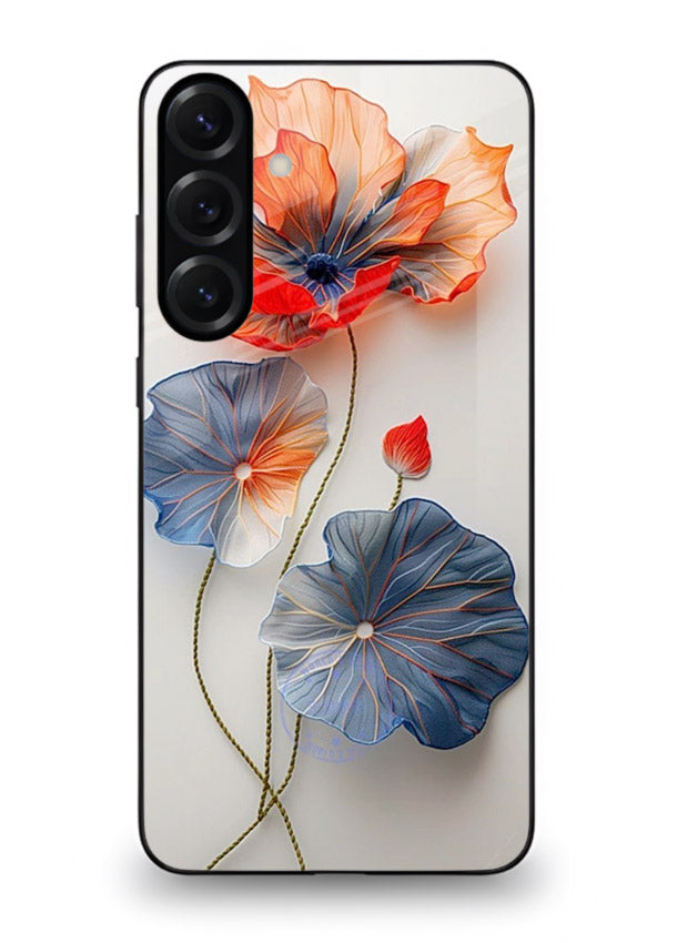 Dual-tone floral artwork on Samsung A55 5G glass back cover with smooth blended tones.