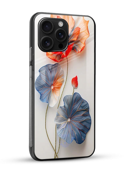 Dual-tone floral artwork on glossy vibrant premium glass back cover with smooth blended tones. - Angle Side