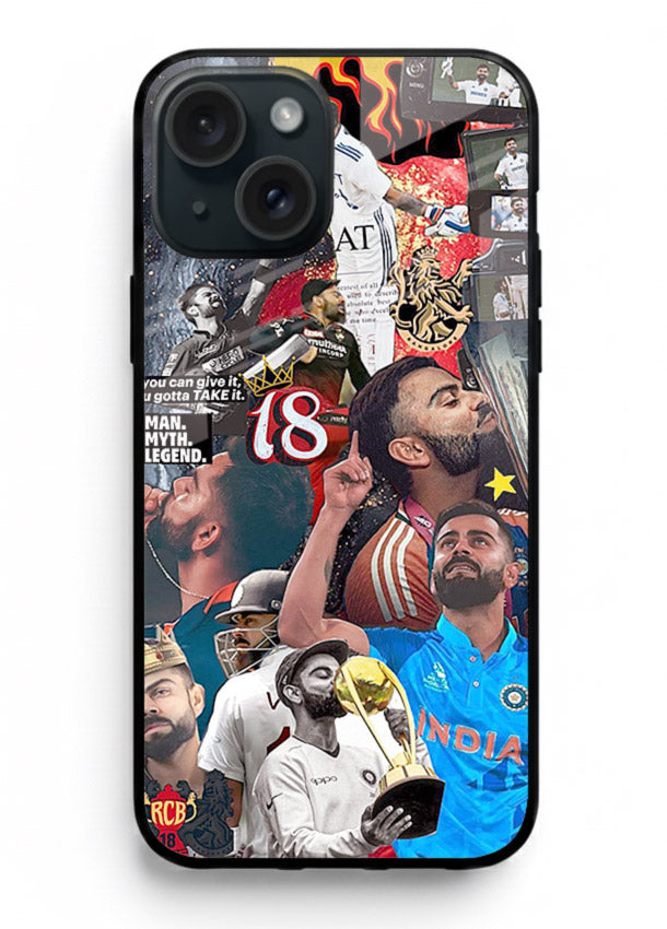 Fiery number eighteen cricket artwork printed on glossy tempered glass iPhone 13 back cover