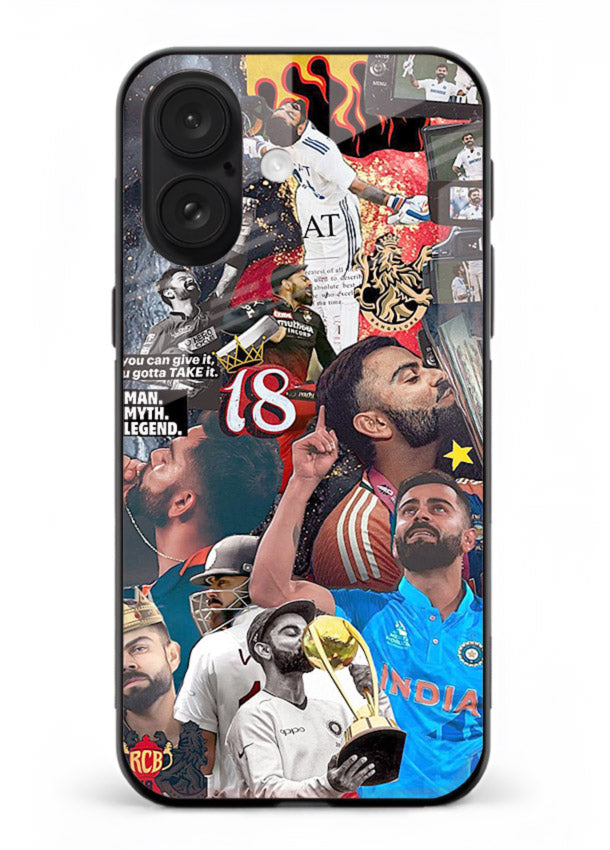 Fiery number eighteen cricket artwork printed on glossy tempered glass iPhone 18 back cover