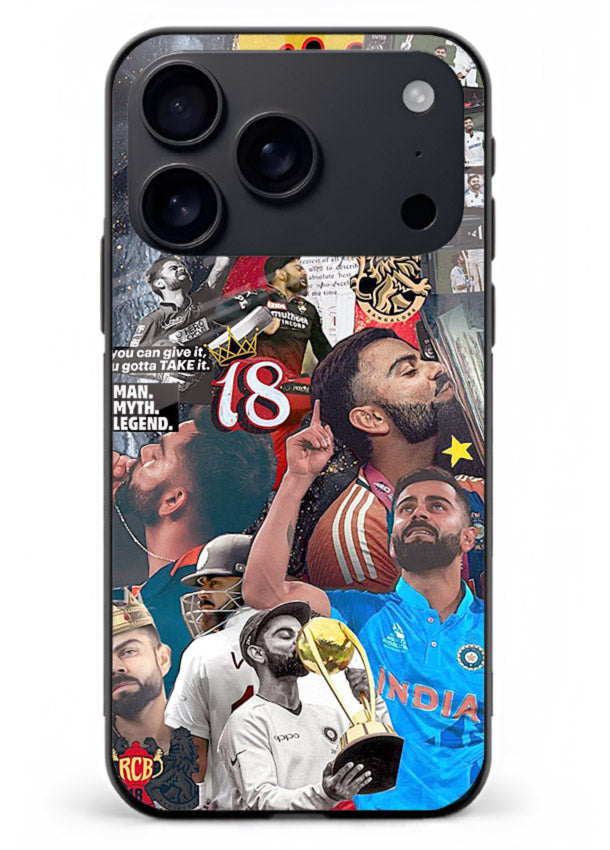 Fiery number eighteen cricket artwork printed on glossy tempered glass iPhone 18 Pro Max back cover