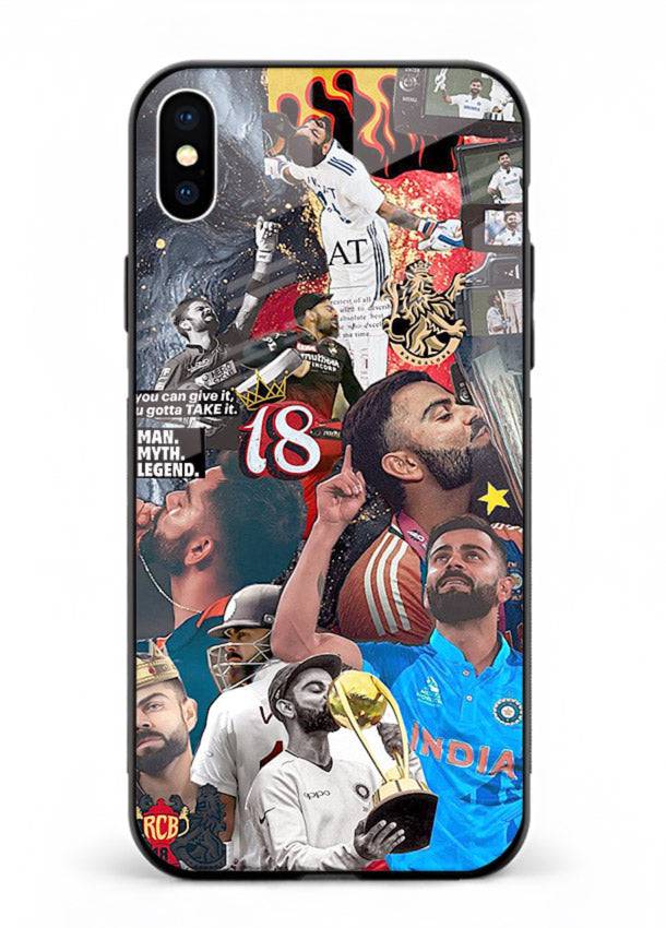 Fiery number eighteen cricket artwork printed on glossy tempered glass iPhone XS Max back cover