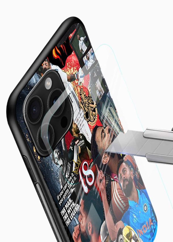 Fiery number eighteen cricket artwork printed on glossy tempered glass mobile back cover - 4