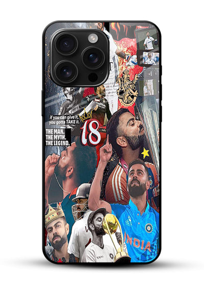 Fiery number eighteen cricket artwork printed on glossy tempered glass mobile back cover - 1