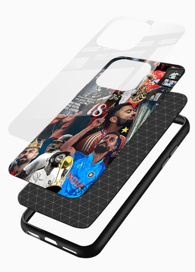 Fiery number eighteen cricket artwork printed on glossy tempered glass mobile back cover - 3