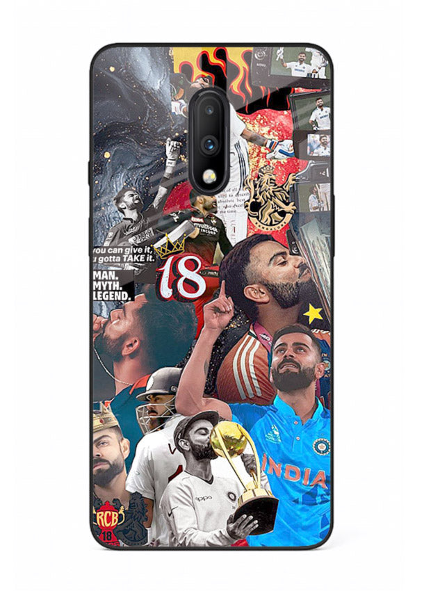 Fiery number eighteen cricket artwork printed on glossy tempered glass OnePlus 7 back cover