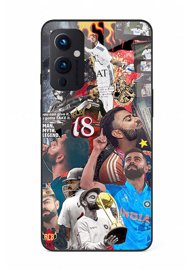 Fiery number eighteen cricket artwork printed on glossy tempered glass OnePlus 9 Pro back cover