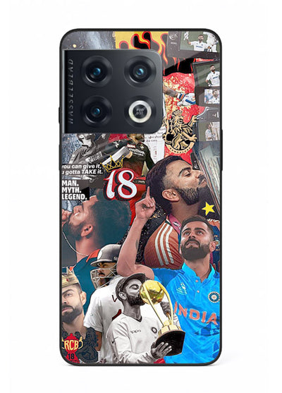 Fiery number eighteen cricket artwork printed on glossy tempered glass OnePlus 10 Pro back cover