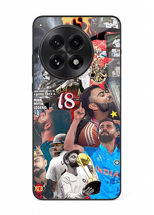 Fiery number eighteen cricket artwork printed on glossy tempered glass OnePlus 13 back cover