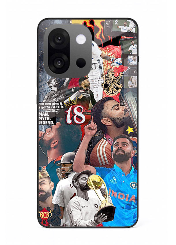 Fiery number eighteen cricket artwork printed on glossy tempered glass OnePlus 13s back cover