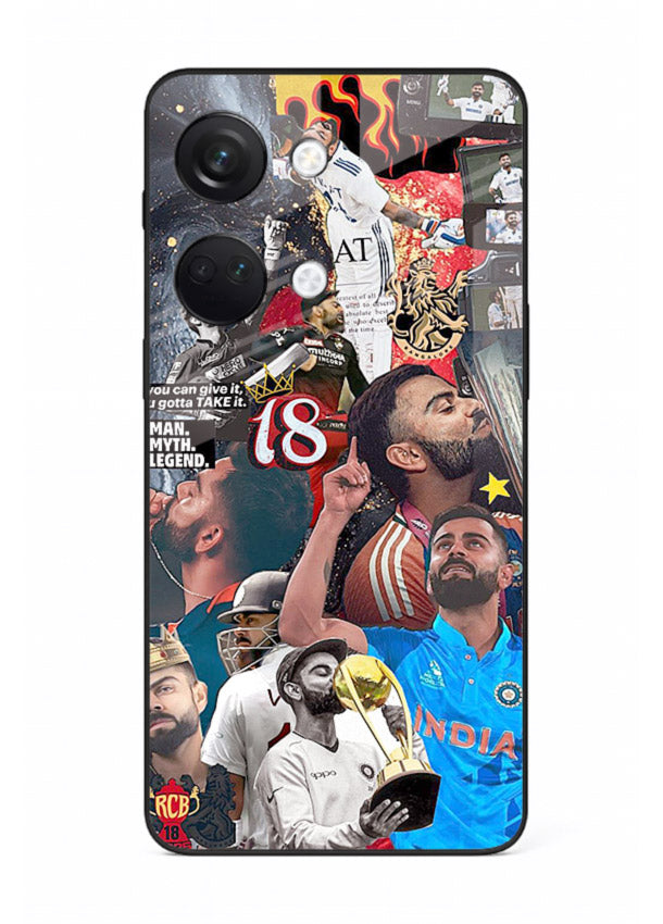 Fiery number eighteen cricket artwork printed on glossy tempered glass OnePlus Nord 3 back cover