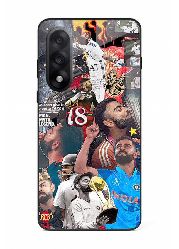 Fiery number eighteen cricket artwork printed on glossy tempered glass OnePlus Nord 5 back cover