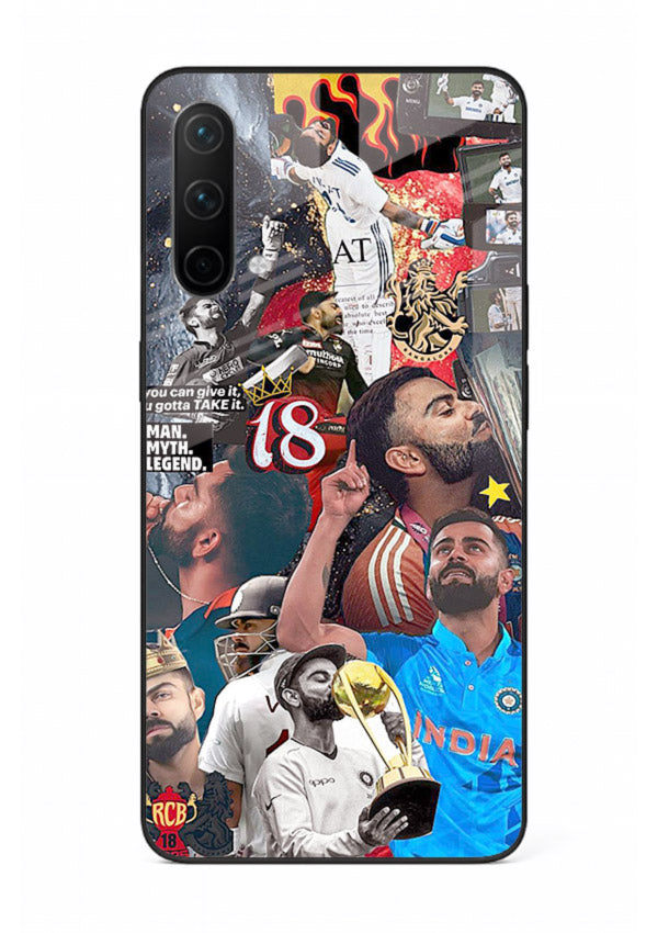 Fiery number eighteen cricket artwork printed on glossy tempered glass OnePlus Nord CE 5G back cover