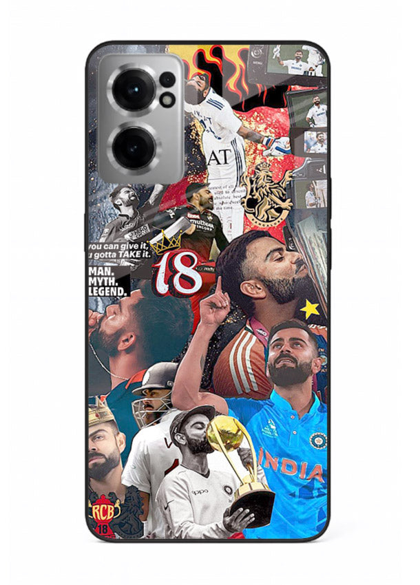 Fiery number eighteen cricket artwork printed on glossy tempered glass OnePlus Nord CE2 5G back cover