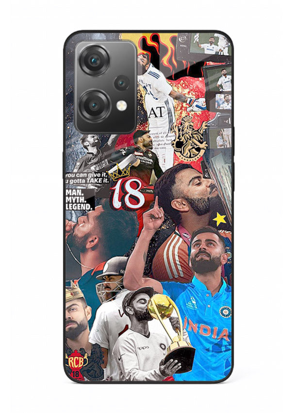 Fiery number eighteen cricket artwork printed on glossy tempered glass OnePlus Nord CE2 Lite 5G back cover