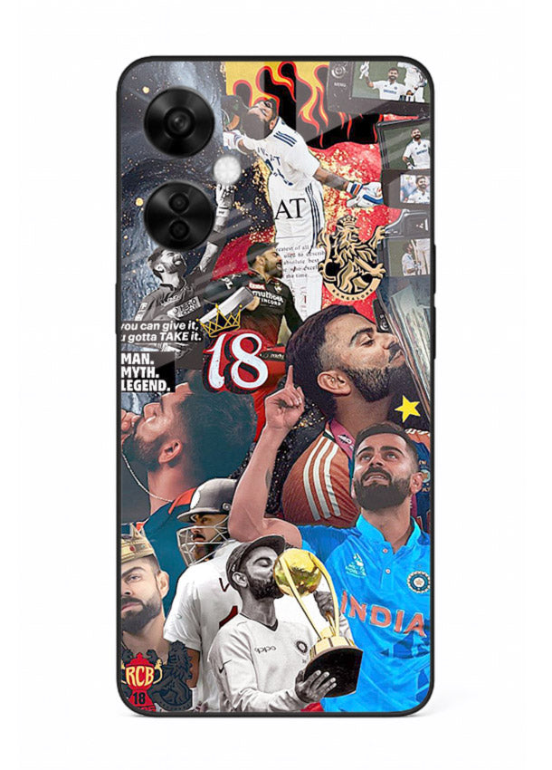 Fiery number eighteen cricket artwork printed on glossy tempered glass OnePlus Nord CE3 Lite back cover