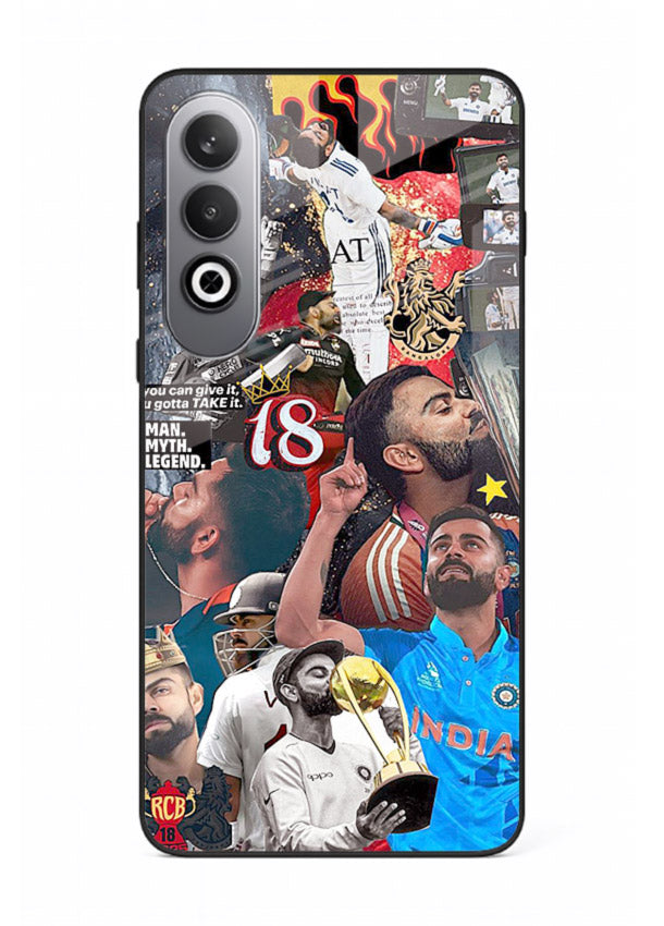 Fiery number eighteen cricket artwork printed on glossy tempered glass OnePlus Nord CE4 back cover