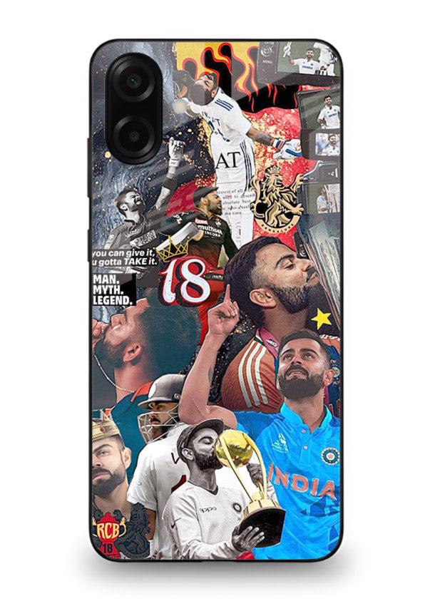 Fiery number eighteen cricket artwork printed on glossy tempered glass Samsung A07 4G back cover