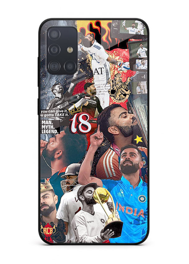 Fiery number eighteen cricket artwork printed on glossy tempered glass Samsung A51 back cover