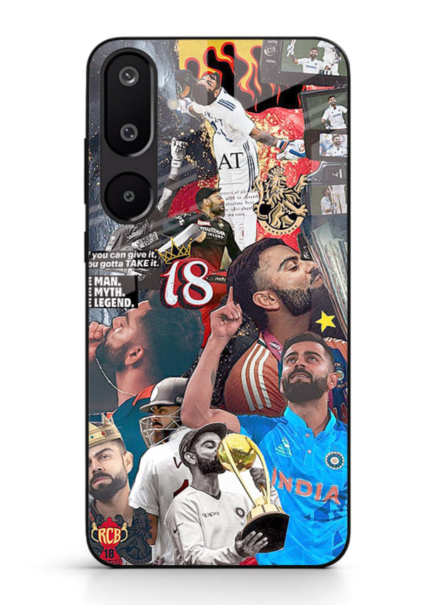 Fiery number eighteen cricket artwork printed on glossy tempered glass Samsung F16 5G back cover