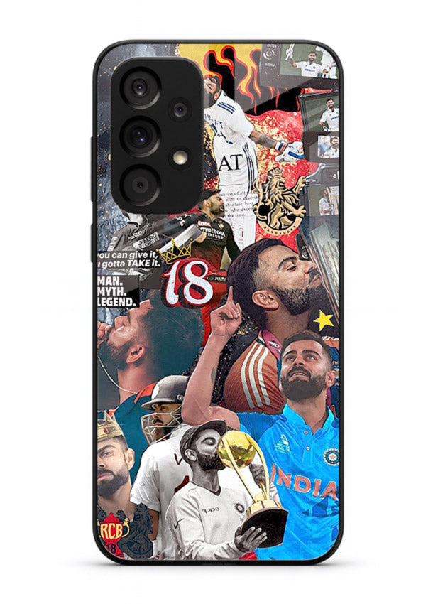 Fiery number eighteen cricket artwork printed on glossy tempered glass Samsung A73 5G back cover