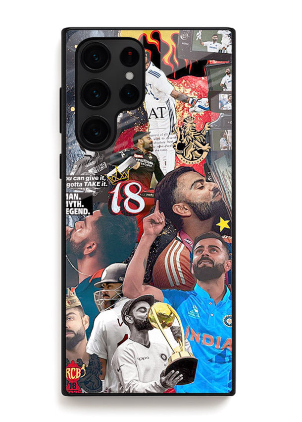 Fiery number eighteen cricket artwork printed on glossy tempered glass Samsung S25 Ultra back cover