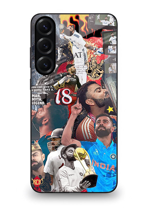 Fiery number eighteen cricket artwork printed on glossy tempered glass Samsung S23 Plus back cover