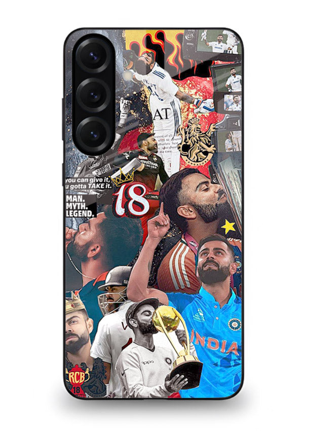 Fiery number eighteen cricket artwork printed on glossy tempered glass Samsung A16 5G back cover