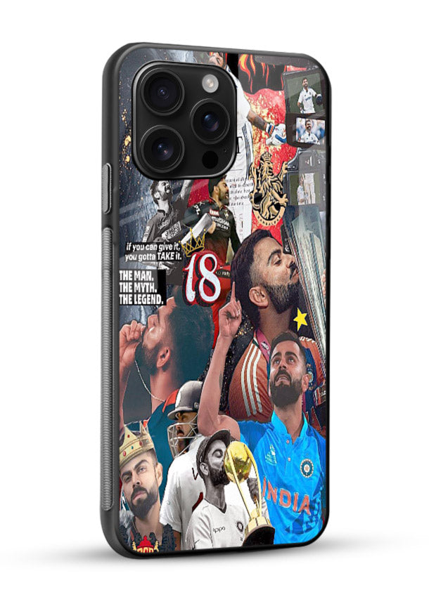 Fiery number eighteen cricket artwork printed on glossy tempered glass mobile back cover - 2