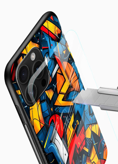 Electric Chaos Pattern colorful chaotic pattern glossy vibrant premium glass back cover - Angle Blade