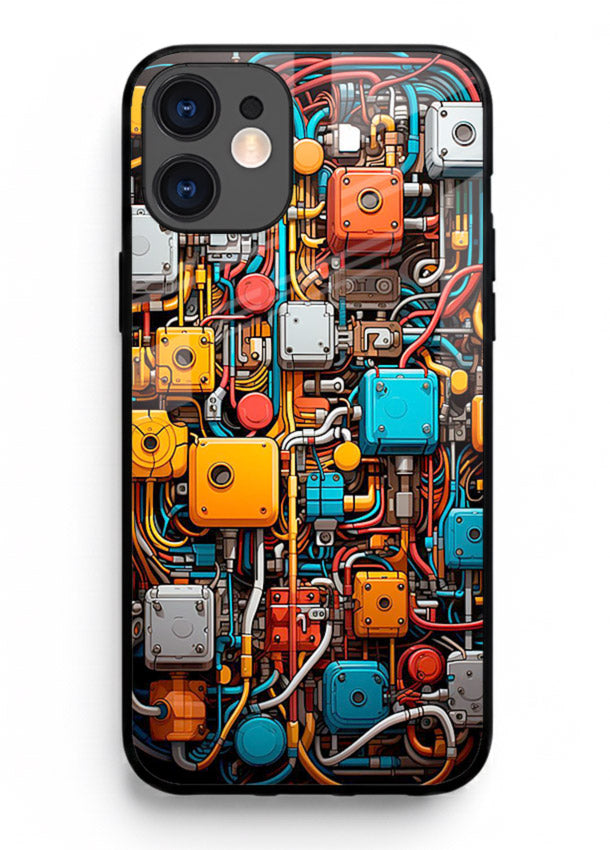 Dark futuristic circuit board design with glowing elements for iPhone 11 Back Cover