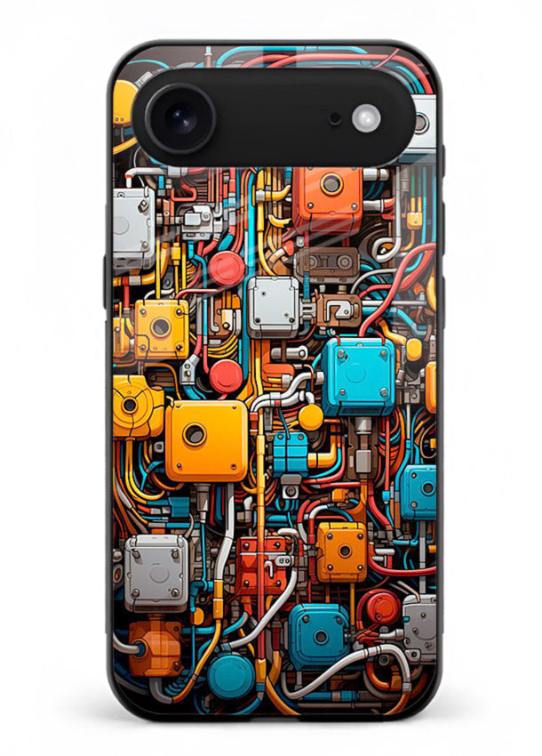 Dark futuristic circuit board design with glowing elements for iPhone 17 Air Back Cover
