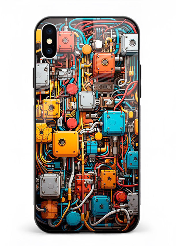 Dark futuristic circuit board design with glowing elements for iPhone XS Max Back Cover