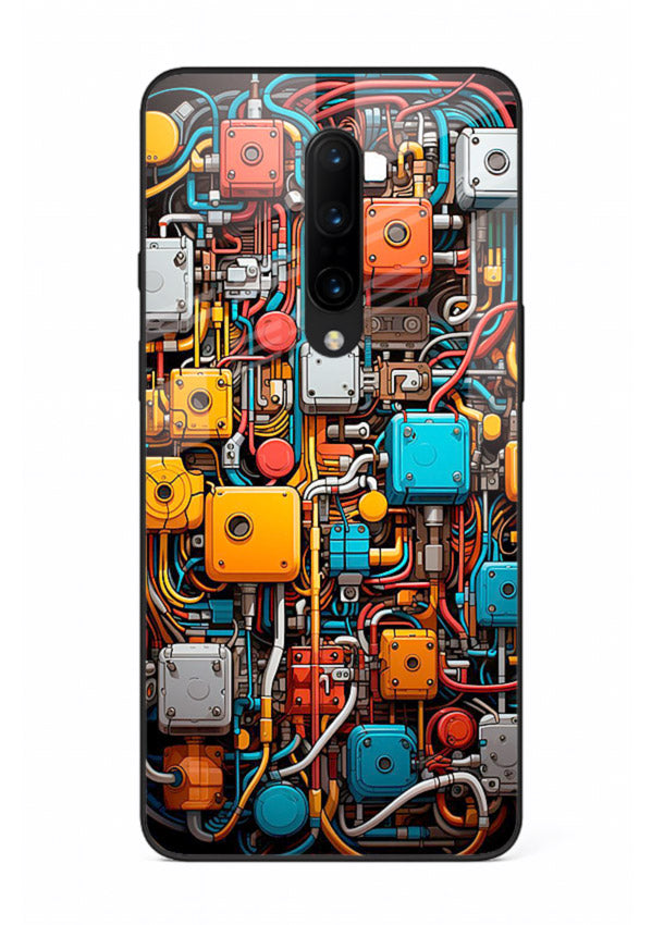 Dark futuristic circuit board design with glowing elements for OnePlus 8 Back Cover