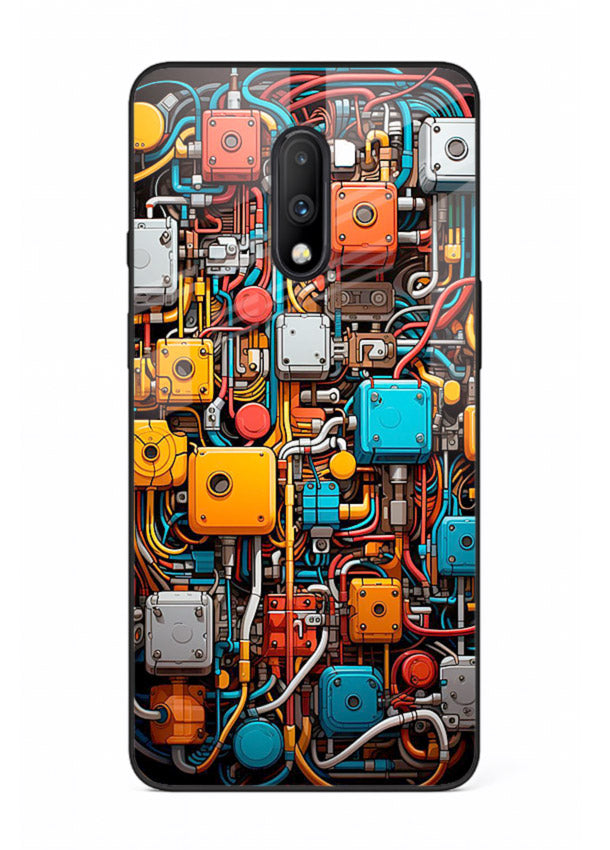 Dark futuristic circuit board design with glowing elements for OnePlus 7 Back Cover