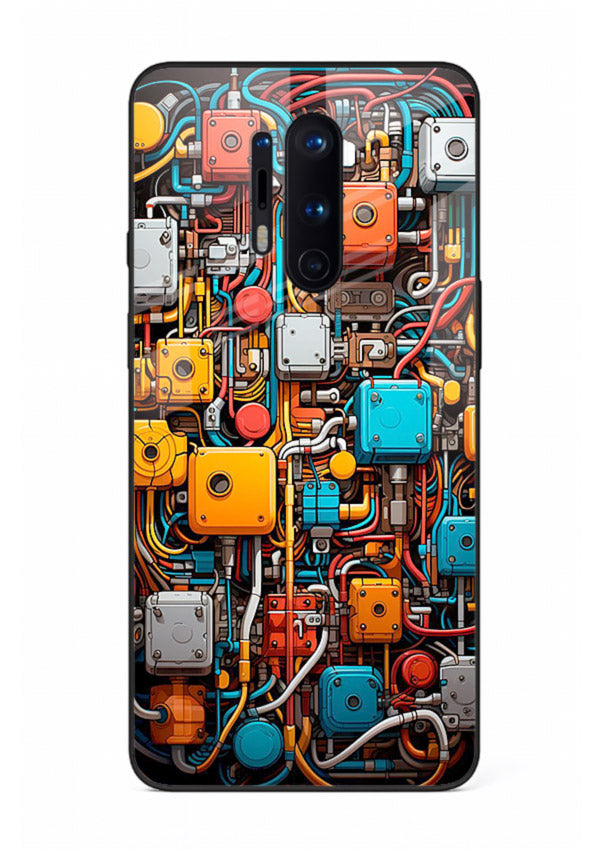 Dark futuristic circuit board design with glowing elements for OnePlus 8 Pro Back Cover
